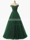 Princess Off-the-shoulder Tulle Floor-length Ruffles Prom Dresses #UKM020102678
