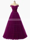 Princess Off-the-shoulder Tulle Floor-length Ruffles Prom Dresses #UKM020102678