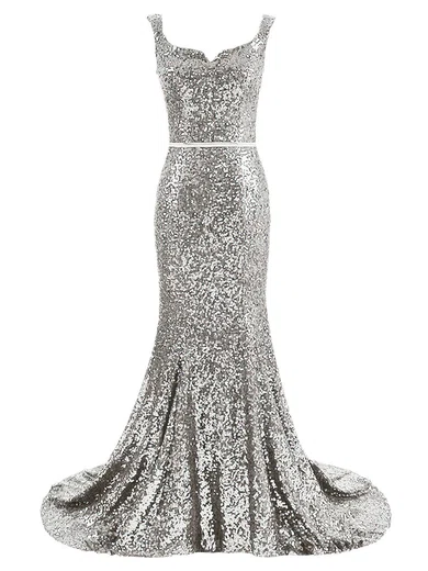 Mermaid Square Neck Sparkly Sequin Prom Dresses #UKM020102680