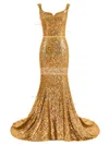 Trumpet/Mermaid Square Neckline Court Train Sequined Sashes / Ribbons Prom Dresses #UKM020102680