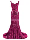 Trumpet/Mermaid Square Neckline Court Train Sequined Sashes / Ribbons Prom Dresses #UKM020102680
