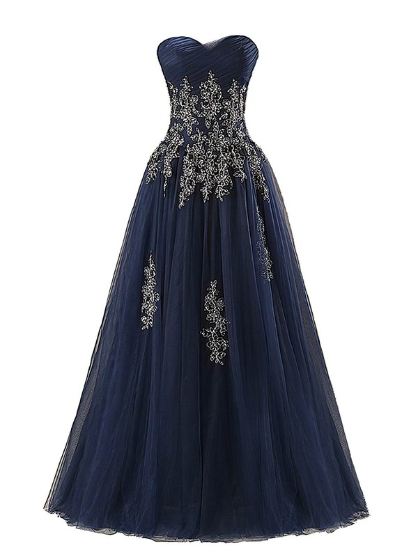 Wholesale A-line Sweetheart Tulle Floor-length Appliques Lace Dark Navy ...