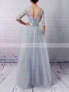 A-line Scoop Neck Tulle Floor-length Appliques Lace Prom Dresses #UKM020102645