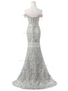 Trumpet/Mermaid Off-the-shoulder Lace Sweep Train Appliques Lace Prom Dresses #UKM020102649