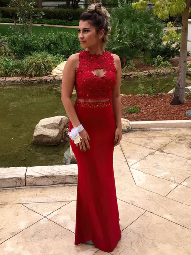 Sheath/Column Scoop Neck Chiffon Floor-length Beading Prom Dresses #UKM020103260