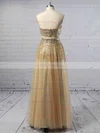 A-line Strapless Tulle Floor-length Beading Prom Dresses #UKM020103286