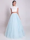 Ball Gown Scoop Neck Satin Tulle Floor-length Prom Dresses #UKM020103301