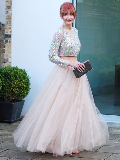Princess Scoop Neck Tulle Floor-length Crystal Detailing Prom Dresses #UKM020103302