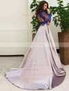 Ball Gown Scalloped Neck Satin Tulle Sweep Train Appliques Lace Prom Dresses #UKM020103307