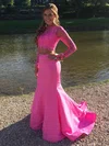 Trumpet/Mermaid Scoop Neck Lace Satin Court Train Beading Prom Dresses #UKM020103320