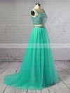Princess Square Neckline Tulle Sweep Train Crystal Detailing Prom Dresses #UKM020103321