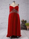 A-line V-neck Chiffon with Sequins Floor-length Red Affordable Plus Size Prom Dresses #UKM020103393