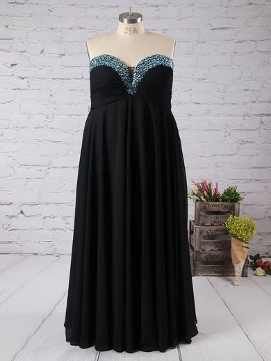 Black A-line Strapless Chiffon Prom Dresses With Beading #UKM020103397