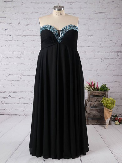 Wholesale Empire Sweetheart Chiffon with Beading Floor-length Black Plus Size Prom Dresses #UKM020103397