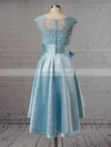 A-line Scoop Neck Satin Asymmetrical Appliques Lace Prom Dresses #UKM020103433
