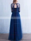 A-line Scoop Neck Tulle Floor-length Appliques Lace Prom Dresses #UKM020103436