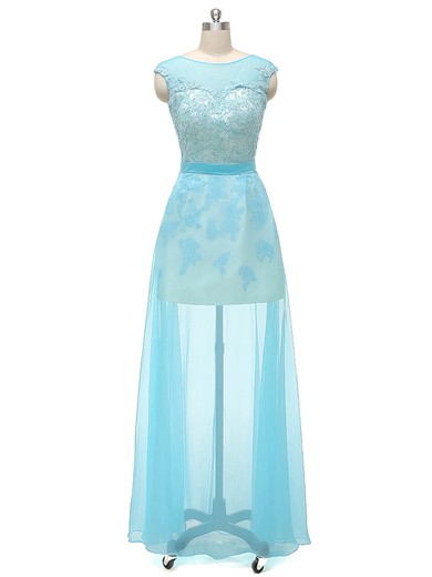 Sheath/Column Scoop Neck Chiffon Floor-length Appliques Lace Prom Dresses #UKM020103447