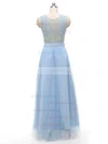 A-line Scoop Neck Tulle Floor-length Appliques Lace Prom Dresses #UKM020103448