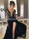 A-line Scoop Neck Chiffon Floor-length Appliques Lace Prom Dresses #UKM020103456