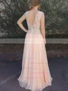 A-line Scoop Neck Chiffon Floor-length Appliques Lace Prom Dresses #UKM020103461