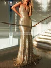 Trumpet/Mermaid V-neck Sequined Sweep Train Prom Dresses #UKM020103494