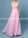 A-line V-neck Chiffon Floor-length Beading Prom Dresses #UKM020103496