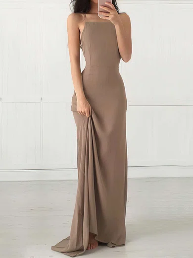 Sheath/Column Square Neck Floor-length Chiffon Prom Dresses #UKM020103498
