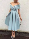 A-line Off-the-shoulder Satin Tea-length Ruffles Vintage Short Prom Dresses #UKM020103513