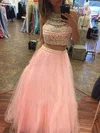 A-line Scoop Neck Tulle Floor-length Pearl Detailing Prom Dresses #UKM020103528