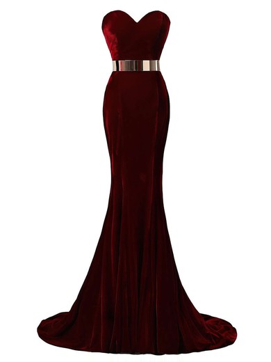 Trumpet/Mermaid Sweetheart Velvet Sweep Train Sashes / Ribbons Prom Dresses #UKM020103539