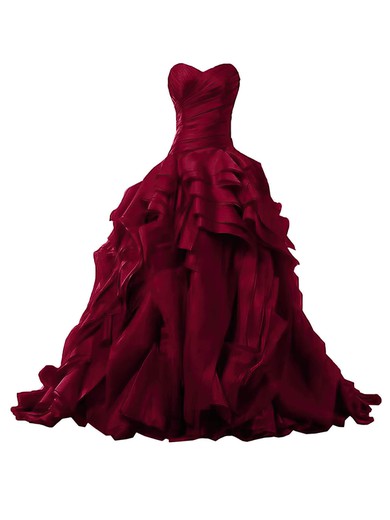 Ball Gown Sweetheart Organza with Ruffles Sweep Train Burgundy Original Prom Dresses #UKM020103541