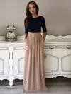 A-line Scoop Neck Silk-like Satin Floor-length Pockets Prom Dresses #UKM020103549