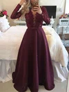 A-line Scoop Neck Satin Floor-length Appliques Lace Prom Dresses #UKM020103603