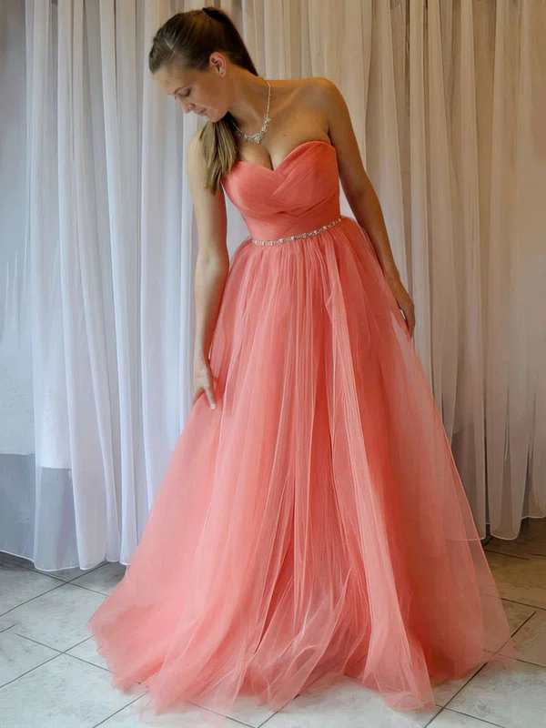 Princess Sweetheart Tulle Floor-length Beading Prom Dresses #UKM020103605