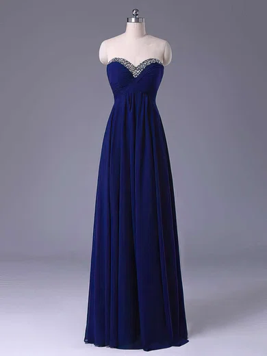 A-line Strapless Floor-length Chiffon Prom Dresses With Beading #UKM020103613