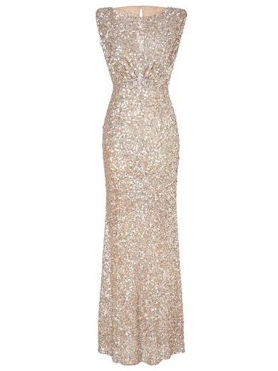 Sheath/Column Scoop Neck Floor-length Sparkly Sequin Prom Dresses #UKM020103616