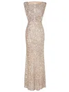 Sheath/Column Scoop Neck Sequined Beading Floor-length Champagne Sparkly Prom Dresses #UKM020103616