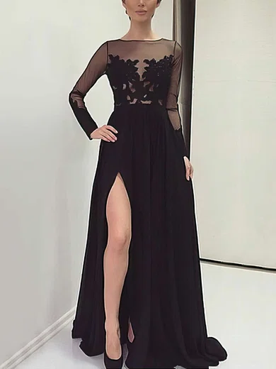 Black lace long sleeve prom dress hotsell