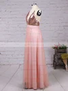 A-line V-neck Tulle Sequined Floor-length Split Front Prom Dresses #UKM020103637