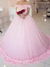 Ball Gown/Princess Off-the-shoulder Tulle Court Train Wedding Dresses With Appliques Lace #UKM00022798