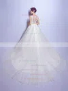Beautiful Ball Gown V-neck Tulle with Appliques Lace Chapel Train Ivory Wedding Dresses #UKM00022799