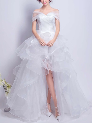 Ball Gown Off-the-shoulder Organza Asymmetrical Wedding Dresses With Tiered #UKM00022801