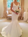 Trumpet/Mermaid V-neck Satin Sweep Train Wedding Dresses With Bow #UKM00022805