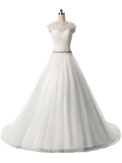 Ball Gown/Princess Illusion Tulle Sweep Train Wedding Dresses With Appliques Lace #UKM00022806