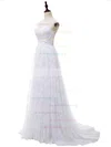 A-line Sweetheart Lace Chiffon with Appliques Lace Sweep Train Affordable Wedding Dresses #UKM00022813