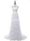A-line Sweetheart Lace Chiffon with Appliques Lace Sweep Train Affordable Wedding Dresses #UKM00022813