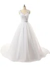 Ball Gown V-neck Organza Court Train Wedding Dresses With Beading #UKM00022815