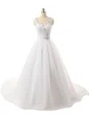 Ball Gown V-neck Organza with Beading Court Train Inexpensive Wedding Dresses #UKM00022815