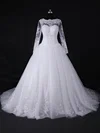 Ball Gown Illusion Tulle Court Train Wedding Dresses With Sequins #UKM00022818
