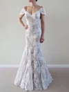 Trumpet/Mermaid Off-the-shoulder Lace Floor-length Wedding Dresses With Appliques Lace #UKM00022823
